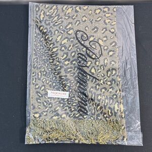 pashmina Leopard Print Scarf in Gold and Black